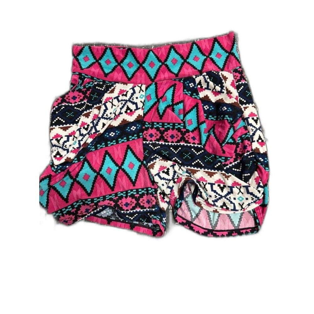 shosho Aztec-Pattern Athletic Shorts in Pink & Teal